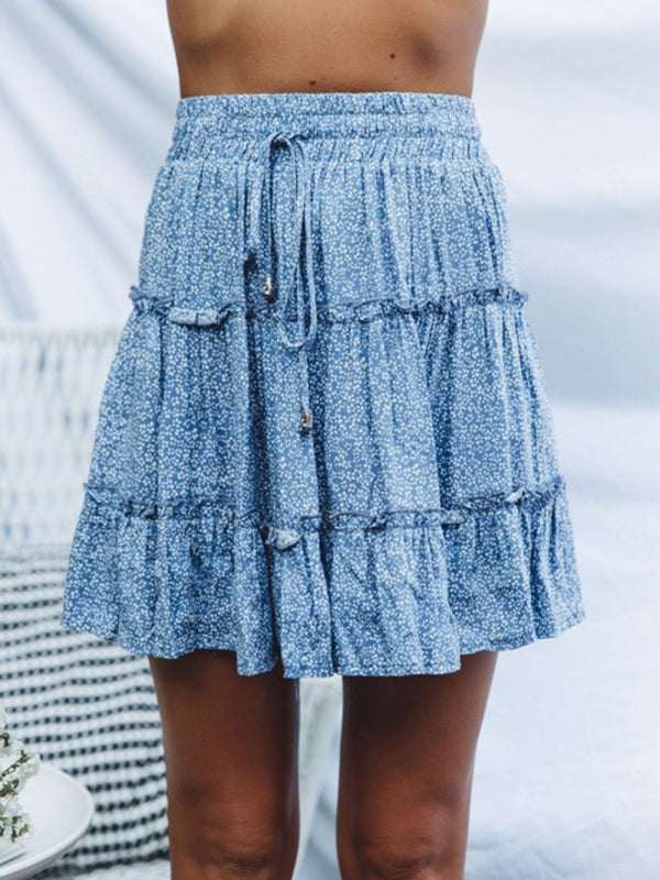 Blue Zone Planet |  Ladies High Waist Ruffled Floral Printed A-Line Skirt kakaclo