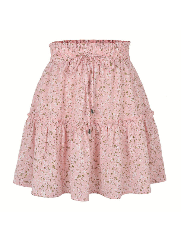 Blue Zone Planet |  Ladies High Waist Ruffled Floral Printed A-Line Skirt kakaclo