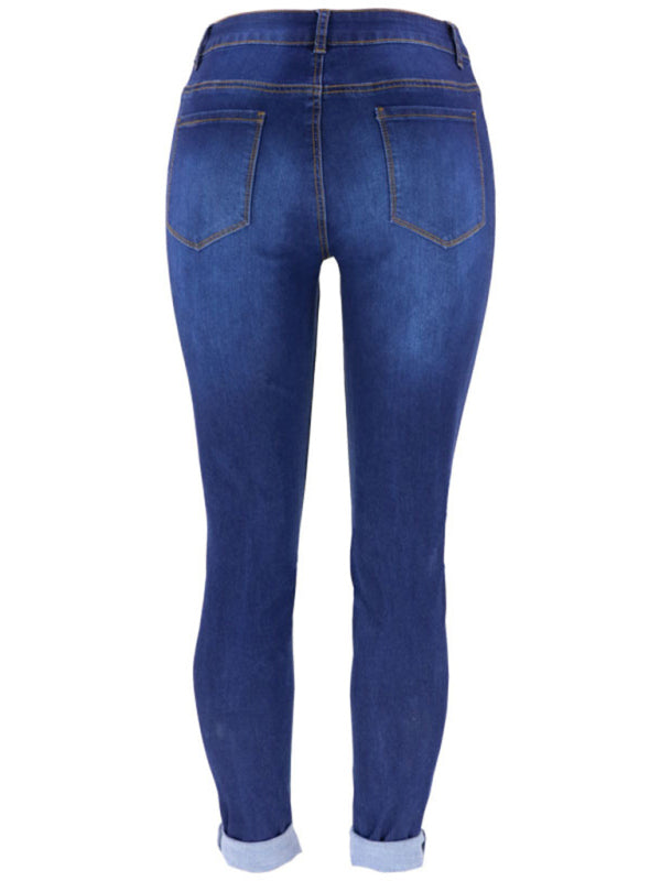 Women's trendy fashion ripped washed jeans-[Adult]-[Female]-2022 Online Blue Zone Planet