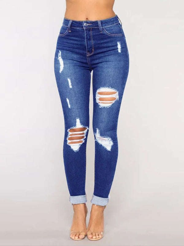 Women's trendy fashion ripped washed jeans-[Adult]-[Female]-2022 Online Blue Zone Planet