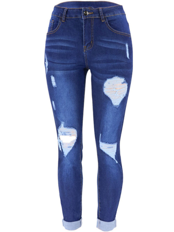 Women's trendy fashion ripped washed jeans-[Adult]-[Female]-2022 Online Blue Zone Planet