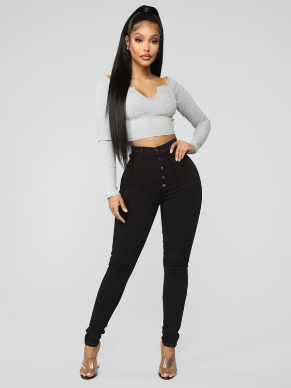 Blue Zone Planet | High Waist Stretchy Tight Bottom Lift Jeans-BOTTOM SIZES SMALL MEDIUM LARGE-[Adult]-[Female]-Black-S-2022 Online Blue Zone Planet