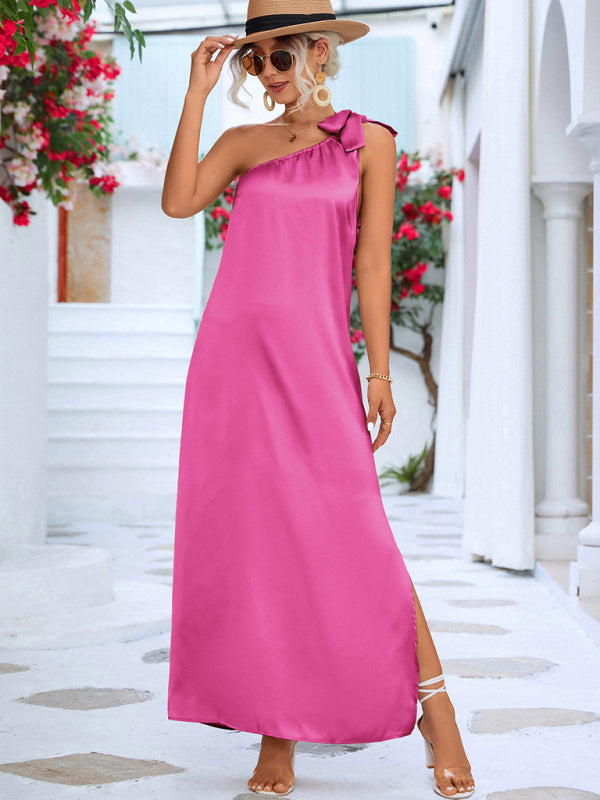 Blue Zone Planet | Elegant Slanted Shoulder Strap Dress kakaclo