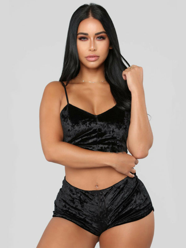 Sophia's Velvet V-Neck Lingerie and Homewear Set kakaclo
