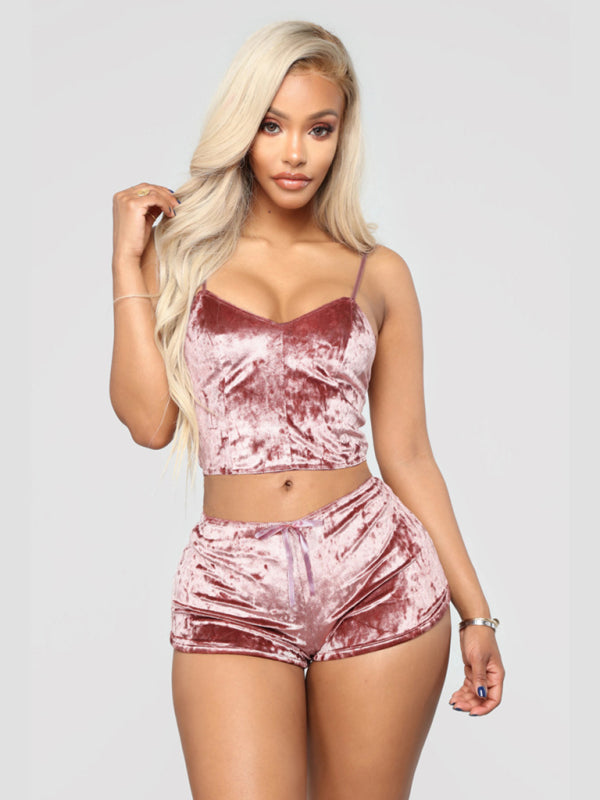 Sophia's Velvet V-Neck Lingerie and Homewear Set kakaclo