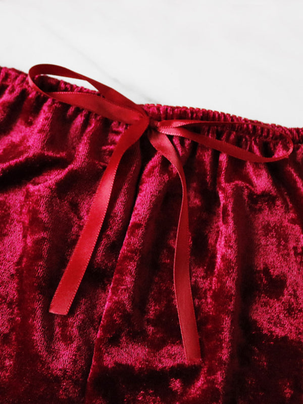 Sophia's Velvet V-Neck Lingerie and Homewear Set kakaclo