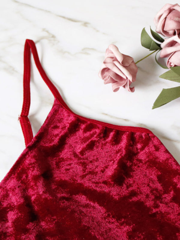 Sophia's Velvet V-Neck Lingerie and Homewear Set kakaclo
