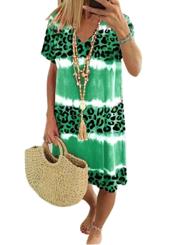 Ladies Dress Feminine Leopard Print Midi Dress BLUE ZONE PLANET