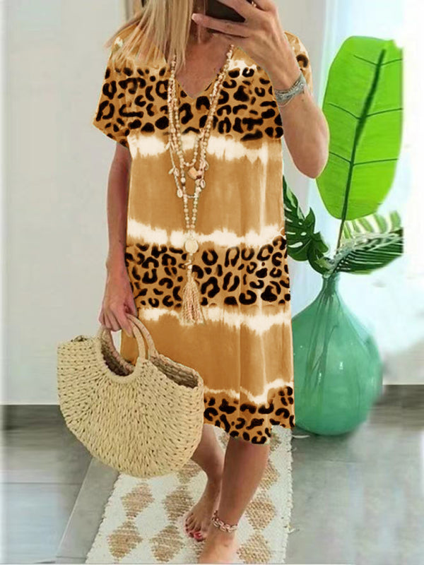 Ladies Dress Feminine Leopard Print Midi Dress BLUE ZONE PLANET
