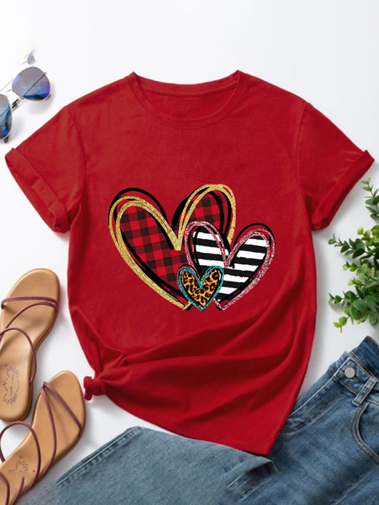 Blue Zone Planet |  Mother's Day Valentine's Day Leopard Love Print Top Short Sleeve T-Shirt kakaclo