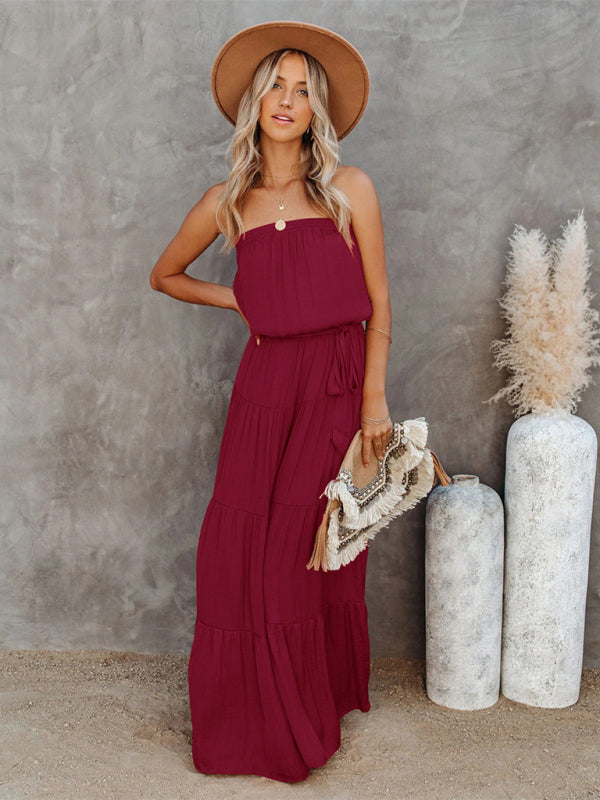 Blue Zone Planet Tube Top Lace Stitching Backless Maxi Dress