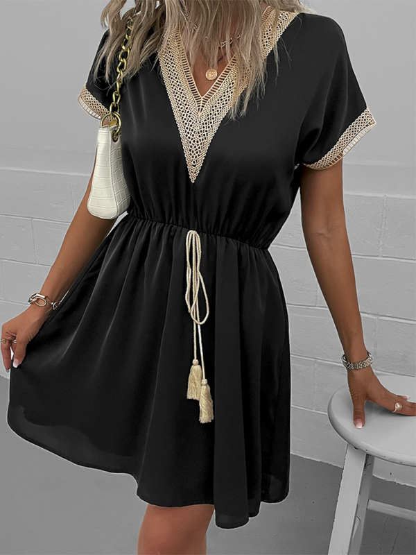 Short Sleeve Lace Panel Dress BLUE ZONE PLANET