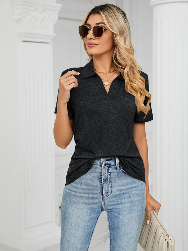 Blue Zone Planet |  solid color short-sleeved lapel pocket loose polo t-shirt BLUE ZONE PLANET