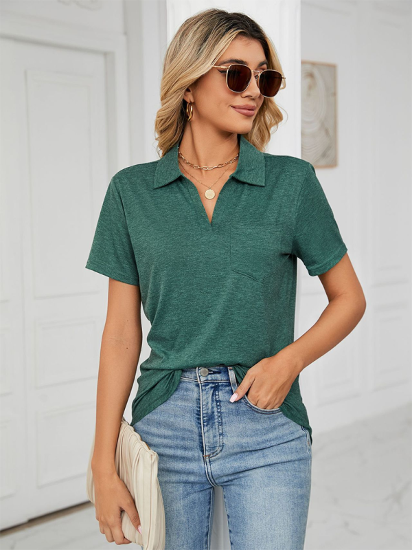 Blue Zone Planet |  solid color short-sleeved lapel pocket loose polo t-shirt BLUE ZONE PLANET