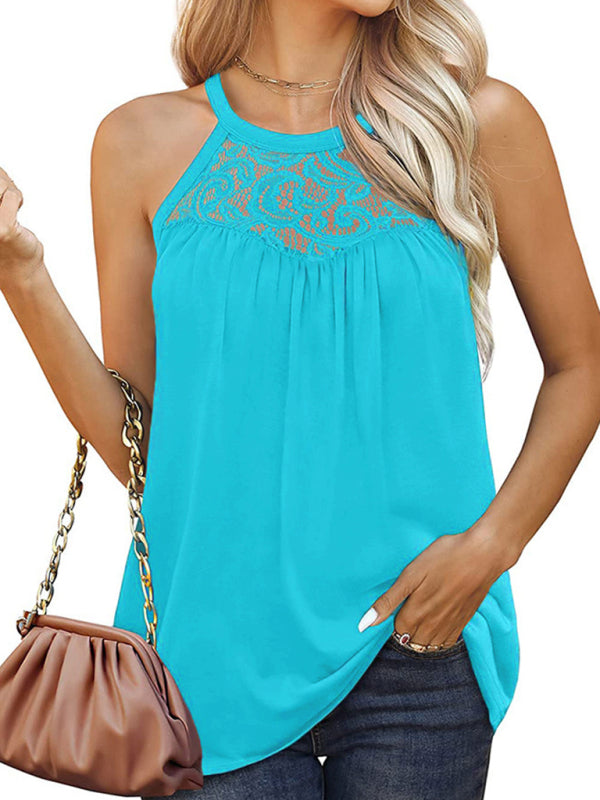 Blue Zone Planet |  Solid Color Lace Panel Sleeveless Tank Top BLUE ZONE PLANET