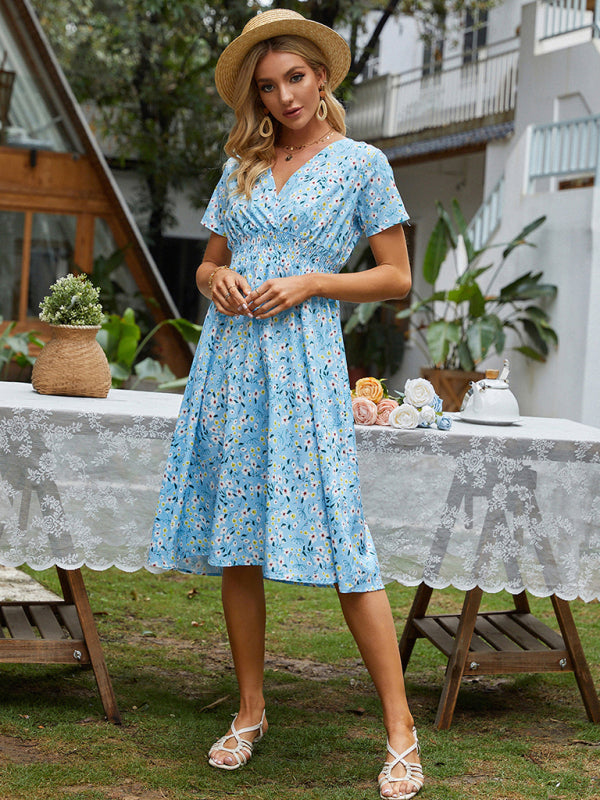 Summer Bohemian Print Square Neck Dress BLUE ZONE PLANET
