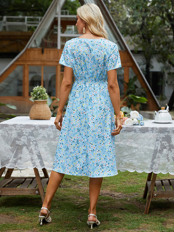 Summer Bohemian Print Square Neck Dress BLUE ZONE PLANET