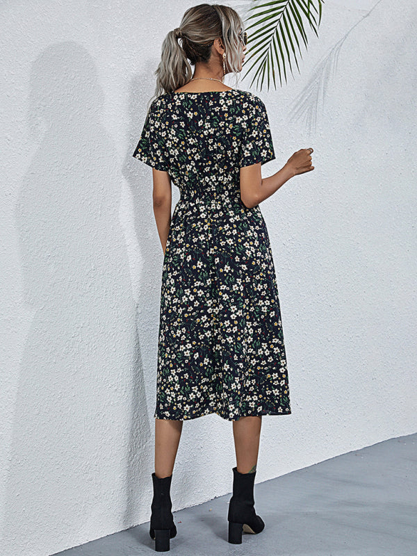 Summer Bohemian Print Square Neck Dress BLUE ZONE PLANET