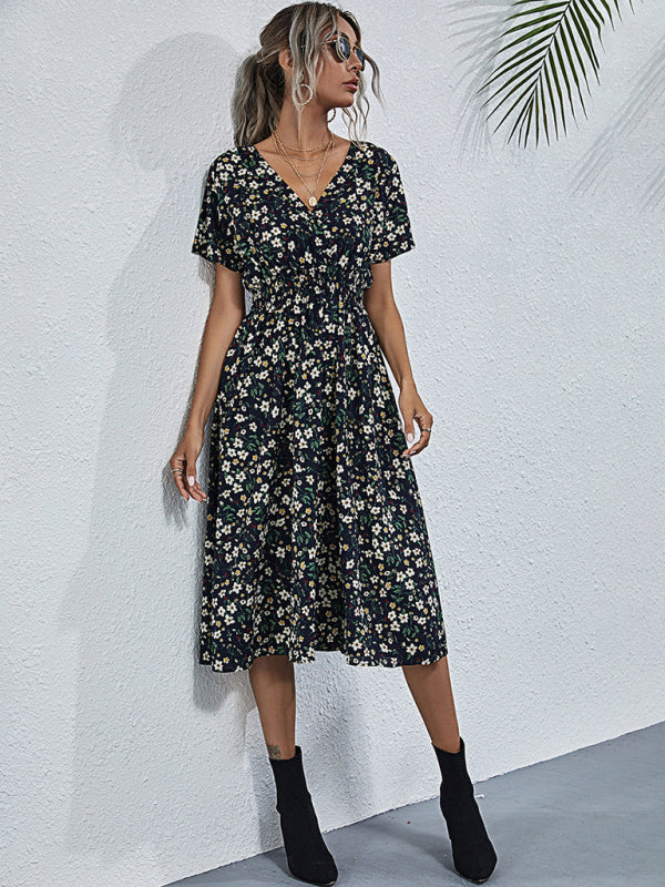 Summer Bohemian Print Square Neck Dress BLUE ZONE PLANET