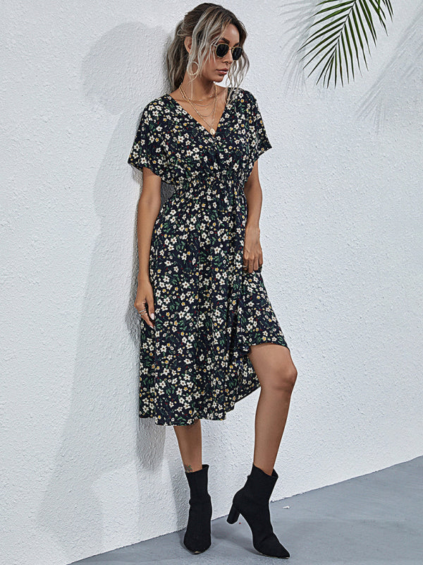 Summer Bohemian Print Square Neck Dress BLUE ZONE PLANET