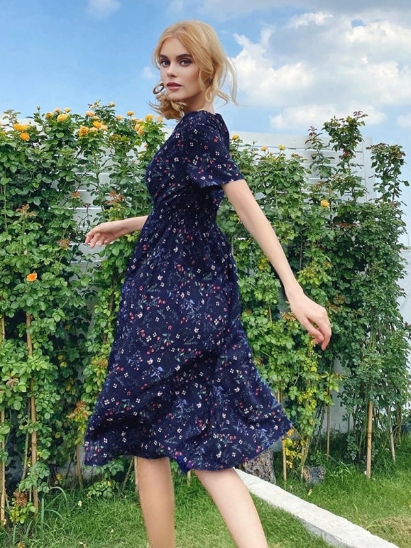 Summer Bohemian Print Square Neck Dress BLUE ZONE PLANET