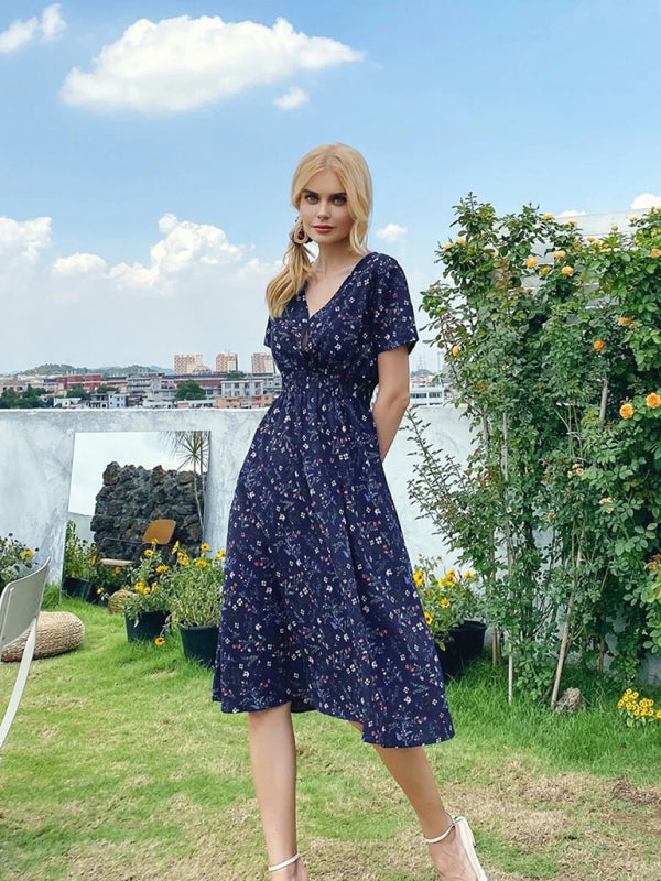 Summer Bohemian Print Square Neck Dress BLUE ZONE PLANET