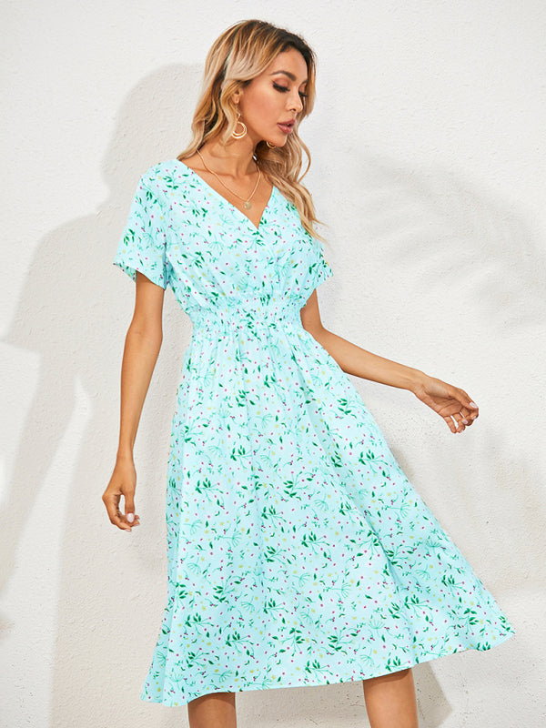 Summer Bohemian Print Square Neck Dress BLUE ZONE PLANET