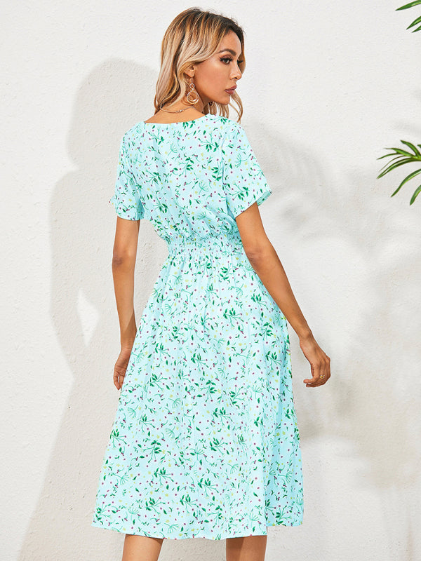 Summer Bohemian Print Square Neck Dress BLUE ZONE PLANET