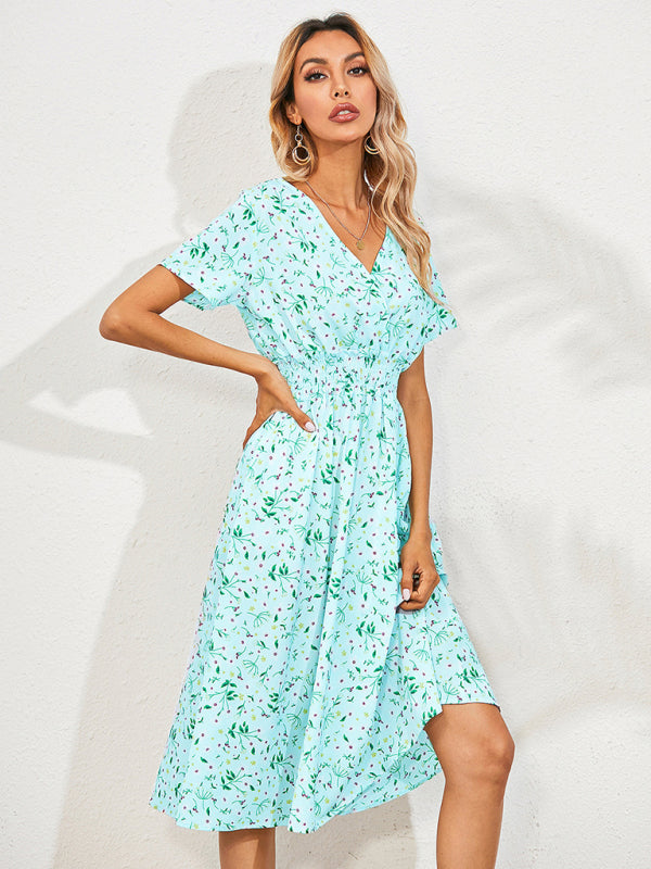 Summer Bohemian Print Square Neck Dress BLUE ZONE PLANET