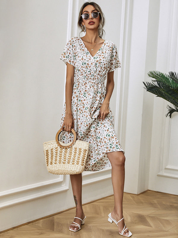 Summer Bohemian Print Square Neck Dress BLUE ZONE PLANET