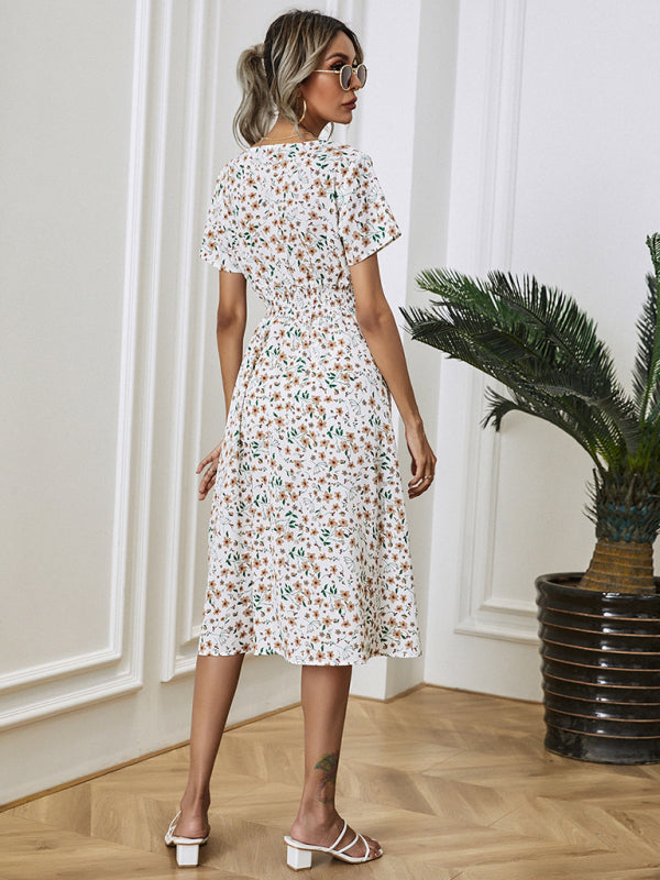 Summer Bohemian Print Square Neck Dress BLUE ZONE PLANET