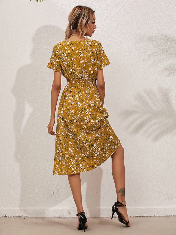 Summer Bohemian Print Square Neck Dress BLUE ZONE PLANET