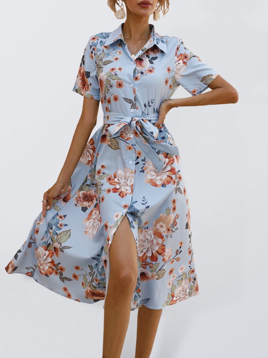 Printed V-neck lantern long-sleeved loose casual shirt kakaclo