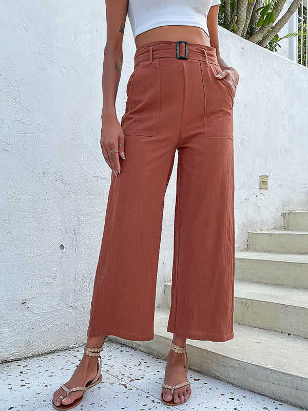 woven cotton cropped wide-leg pants kakaclo