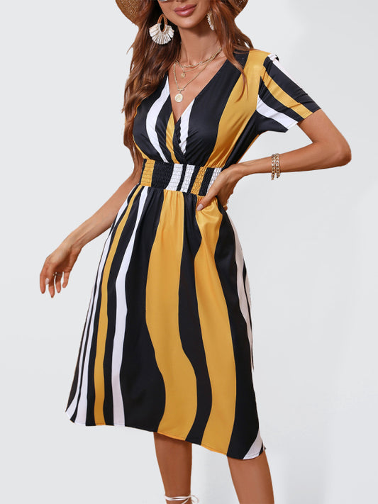 Summer elegant vacation V-neck floral print short-sleeved dress kakaclo