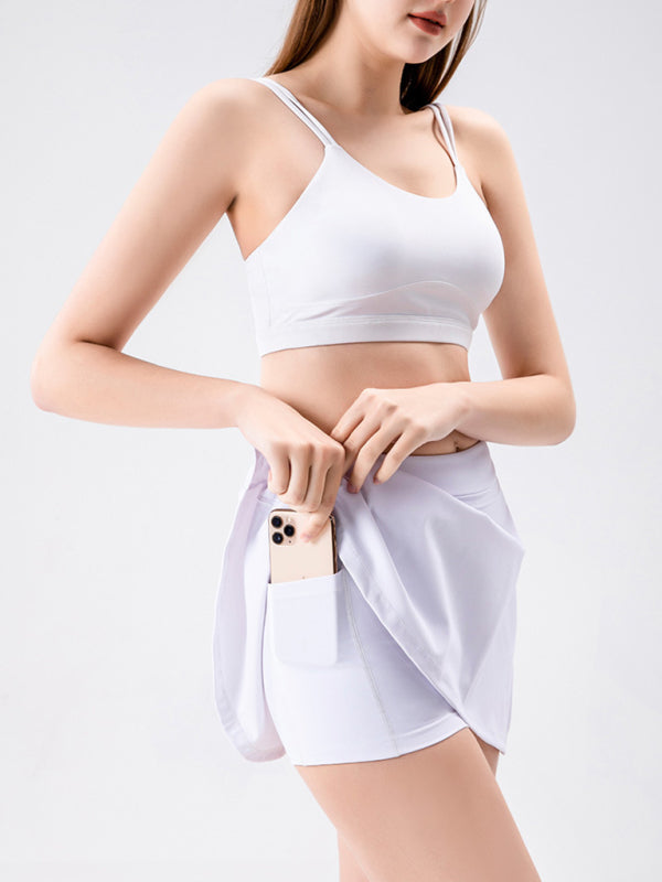 Sports yoga short skirt culottes half body quick-drying pocket skirt side slit strappy skirt BLUE ZONE PLANET