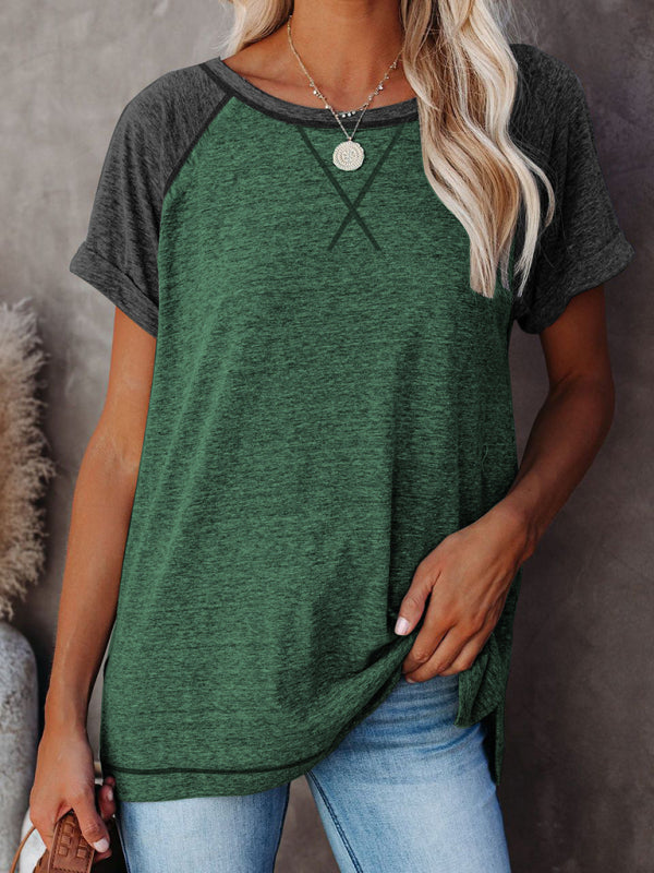 Ladies Colorblock Round Neck Short Sleeve T-Shirt kakaclo
