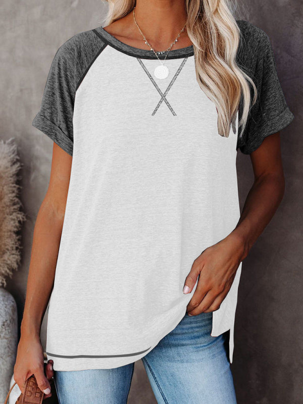 Ladies Colorblock Round Neck Short Sleeve T-Shirt kakaclo