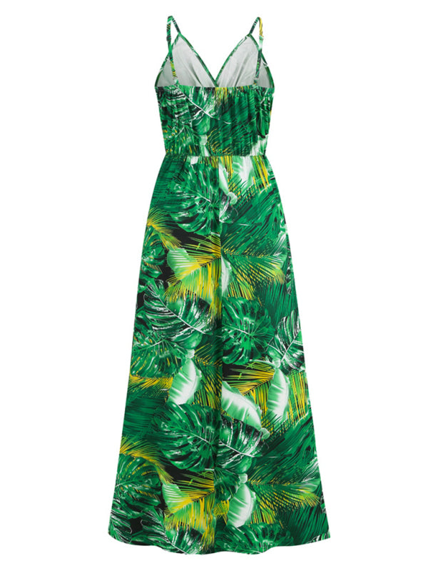 Blue Zone Planet |  Bohemian Printed Long Dress Sexy V Neck Sling Dress kakaclo