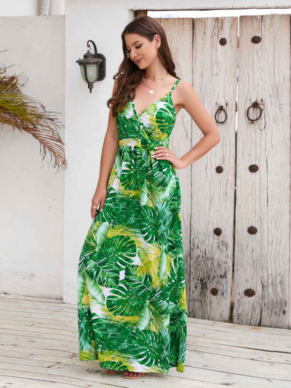 Blue Zone Planet |  Bohemian Printed Long Dress Sexy V Neck Sling Dress kakaclo
