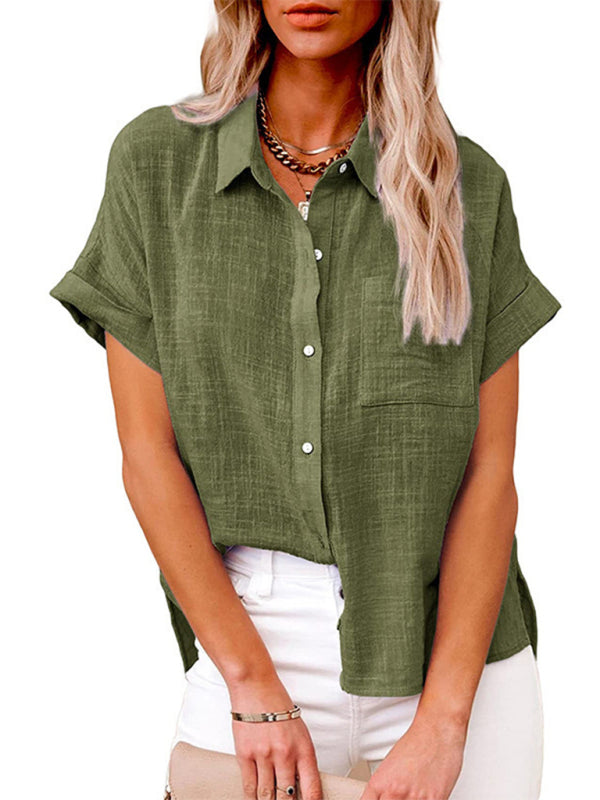 Blue Zone Planet |  Woven Loose Lapel Short Sleeved Shirt BLUE ZONE PLANET