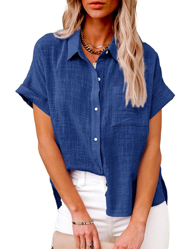 Blue Zone Planet |  Woven Loose Lapel Short Sleeved Shirt BLUE ZONE PLANET