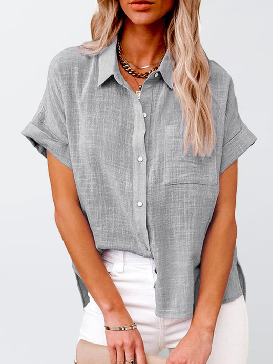 Blue Zone Planet |  Woven Loose Lapel Short Sleeved Shirt BLUE ZONE PLANET