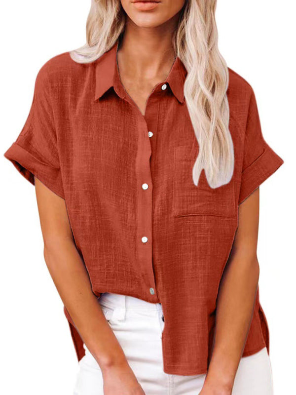 Blue Zone Planet |  Woven Loose Lapel Short Sleeved Shirt BLUE ZONE PLANET