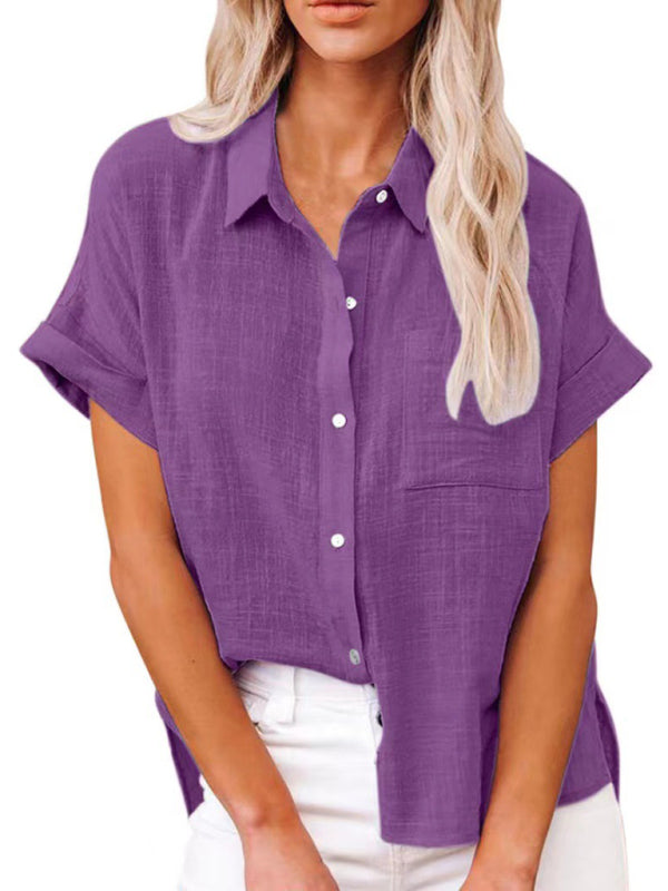 Blue Zone Planet |  Woven Loose Lapel Short Sleeved Shirt BLUE ZONE PLANET