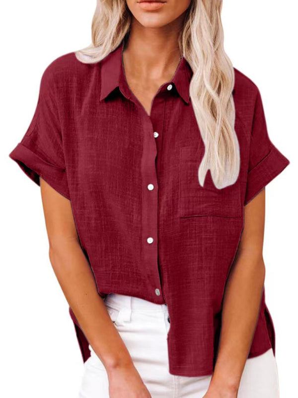 Blue Zone Planet |  Woven Loose Lapel Short Sleeved Shirt BLUE ZONE PLANET