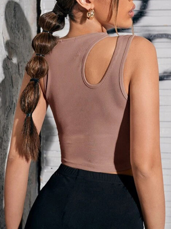 Emily's Knitted Hollow Asymmetric Cropped Vest BLUE ZONE PLANET