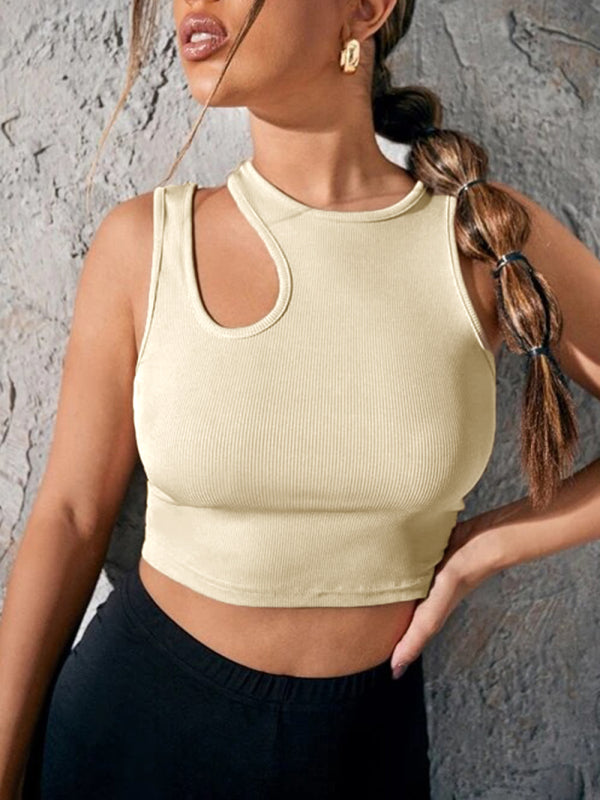 Emily's Knitted Hollow Asymmetric Cropped Vest BLUE ZONE PLANET