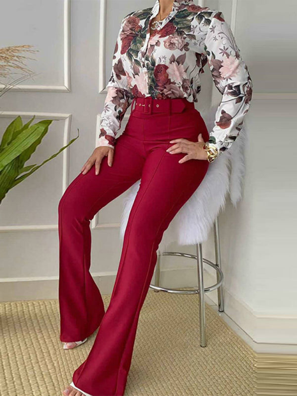 Blue Zone Planet |  Set printed long-sleeved shirt top wide-leg pants two-piece set BLUE ZONE PLANET