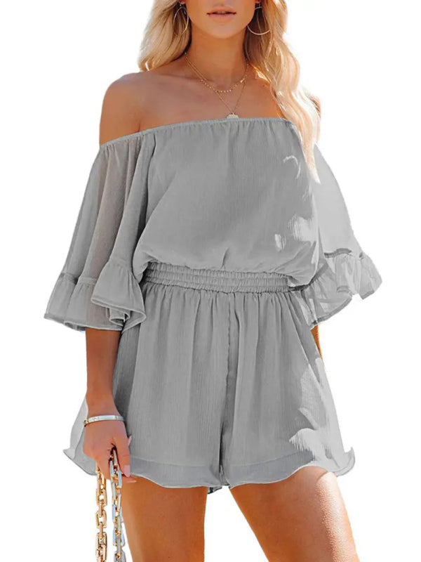 Blue Zone Planet |  New splicing short-sleeved loose-fitting solid-color chiffon jumpsuit BLUE ZONE PLANET